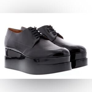 Clergerie Paris Lucie Black Patent Leather Platform Oxfords Derby Shoes Sz 37.5